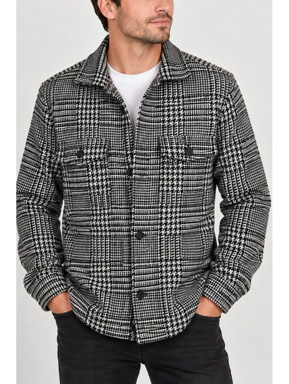 ZARA Men's M Houndstooth Plaid Shacket Overshirt Jacket Dark Academia